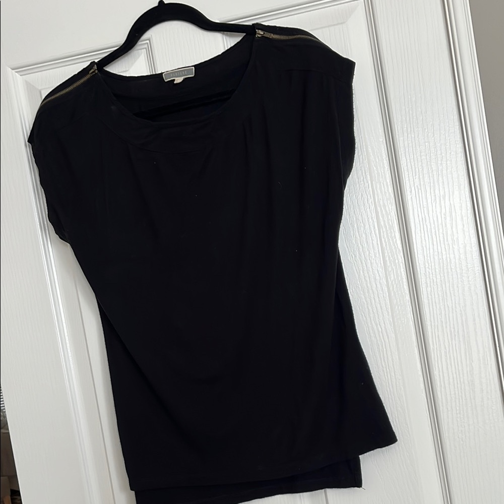 Black Tee with Zipper Detail on Shoulder